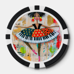Whimsical Klaviertasten Musik Ballerina Pokerchips