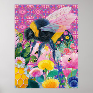 Whimsical Königin Biene Garten Wildblume Poster