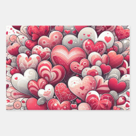 Whimsical Künstlerisch Extravagant Grau und Roter  Geschenkpapier Set