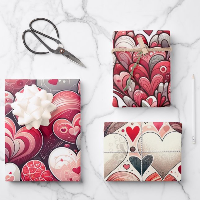 Whimsical Künstlerisch Extravagant Grau und Roter  Geschenkpapier Set (Vorderseite)