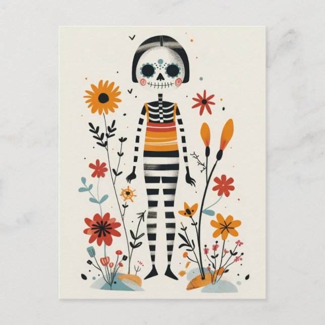 Whimsical La Catrina Blumentag der Toten Postkarte (Vorderseite)