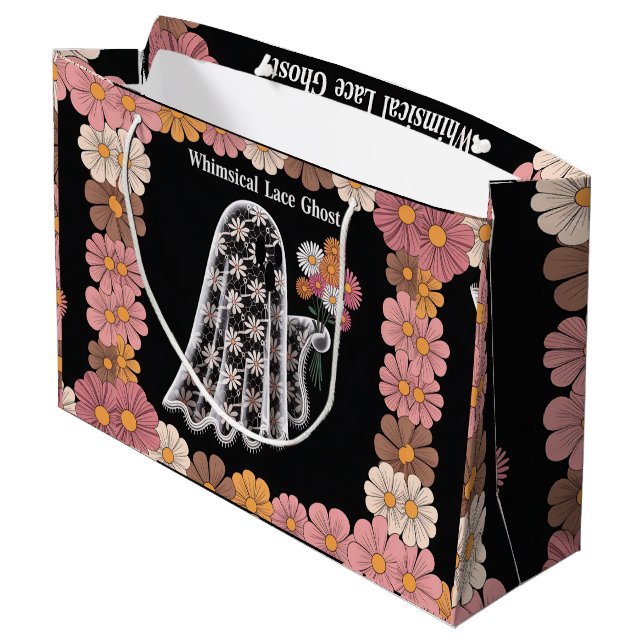 Whimsical Lace Ghost Illustration mit floral Große Geschenktüte (Rückseite Schrägansicht)