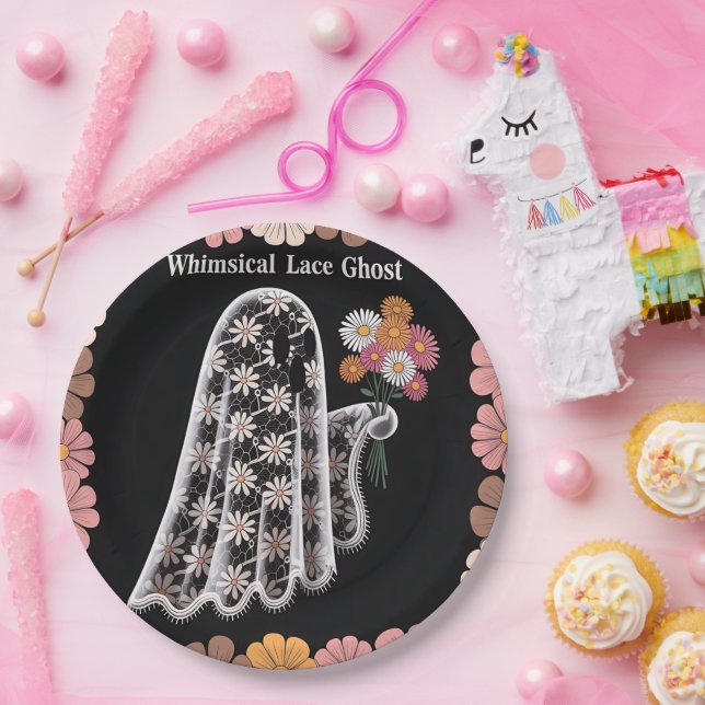 Whimsical Lace Ghost Illustration mit floral Pappteller (Party)