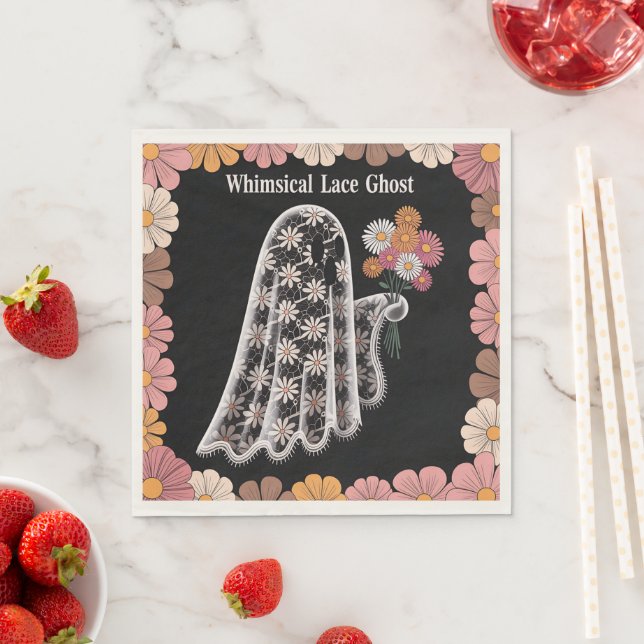 Whimsical Lace Ghost Illustration mit floral Serviette (Beispiel)