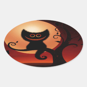 Whimsical lächelnd schwarze Katze Ovaler Aufkleber