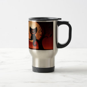 Whimsical lächelnd schwarze Katze Reisebecher