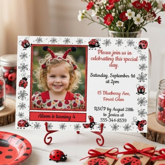 Whimsical Ladybug Photo Birthday Invitation (Créateur téléchargé)