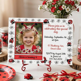 Whimsical Ladybug Photo Birthday Invitation Einladung