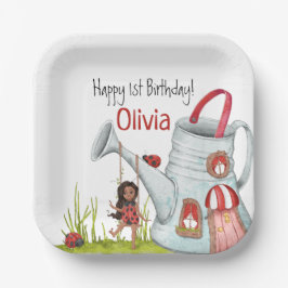 Whimsical LadyBug Swing Garden House 1. Geburtstag Pappteller