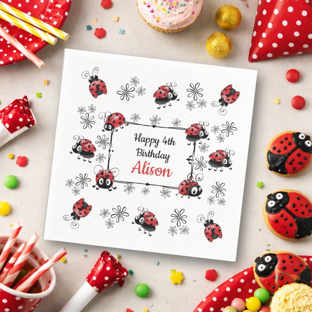 Whimsical Ladybugs Birthday Serviette (Von Creator hochgeladen)