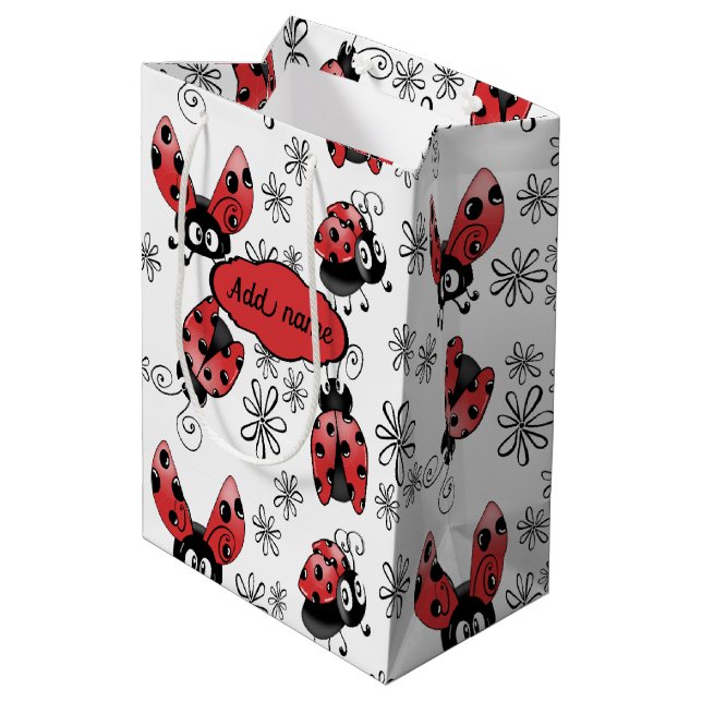 Whimsical Ladybugs mit Blume kleine Geschenktüte (Rückseite Schrägansicht)