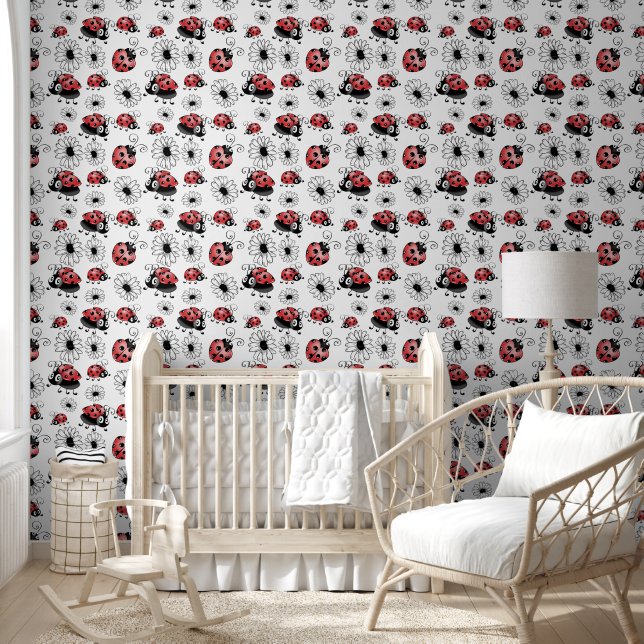 Whimsical Ladybugs und Blumen groß Tapete (Kinder)