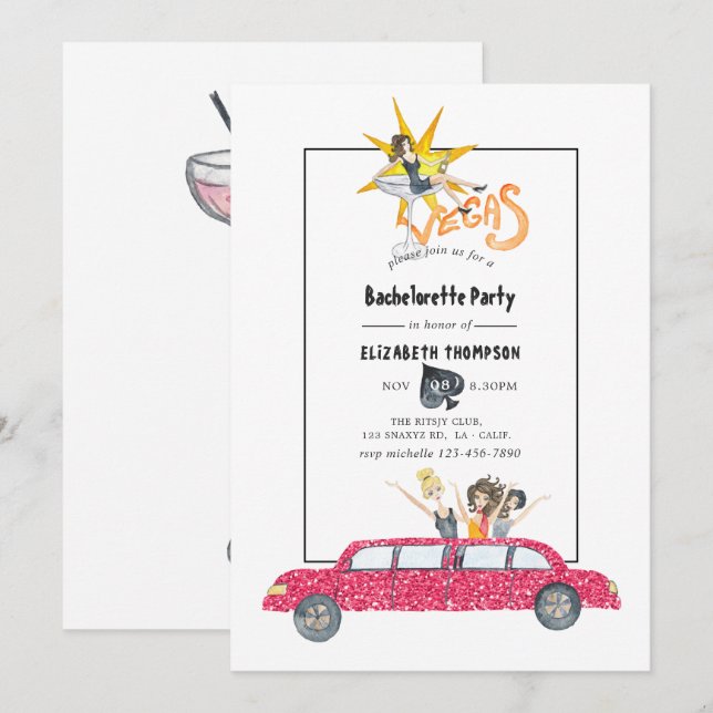 Whimsical Las Vegas Bachelorette Party Invitation (Devant / Derrière)