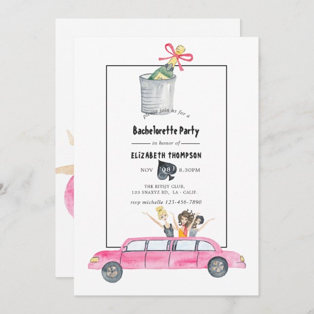 Whimsical Las Vegas Bachelorette Party Invitation (Devant / Derrière)