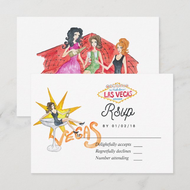 Whimsical Las Vegas Wedding RSVP Card Karte (Vorne/Hinten)