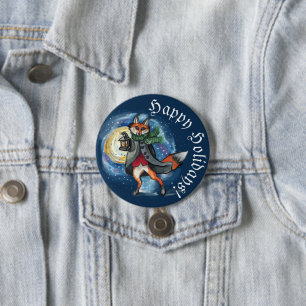 Whimsical Laternenfox im Schneeschuhwandern Button