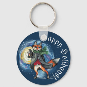Whimsical Laternenfox im Schneeschuhwandern Schlüsselanhänger
