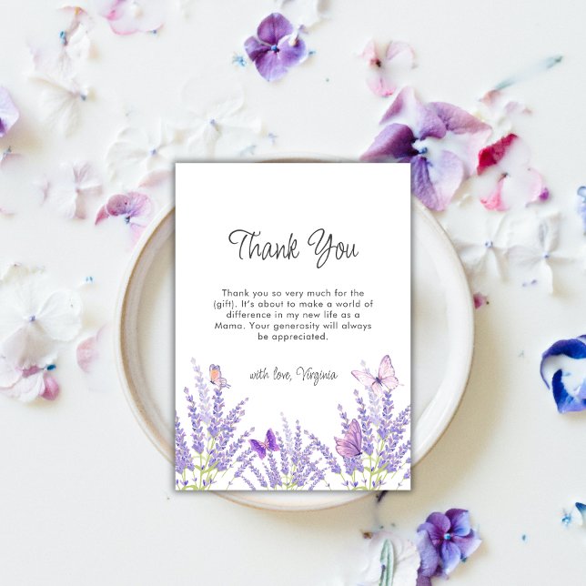 Whimsical Lavender Floral Butterfly Babydusche Dankeskarte (Whimsical Lavender Floral Butterfly Baby Shower Thank You Card)
