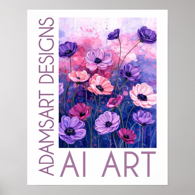 Whimsical Lavender & Pink Anemone Flower Garden Poster (Vorne)