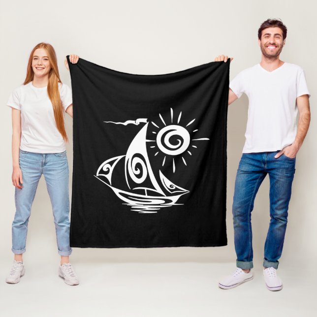 Whimsical Lazy Sailboat Black Fleecedecke (Beispiel)