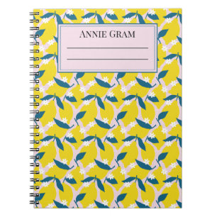Whimsical Lemons & Blue Leaves Notizbuch  Notizblock