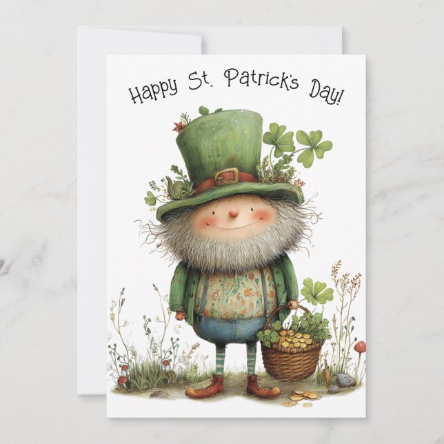 Whimsical Leprechaun Happy St Patrick's Day Karte (Vorderseite)