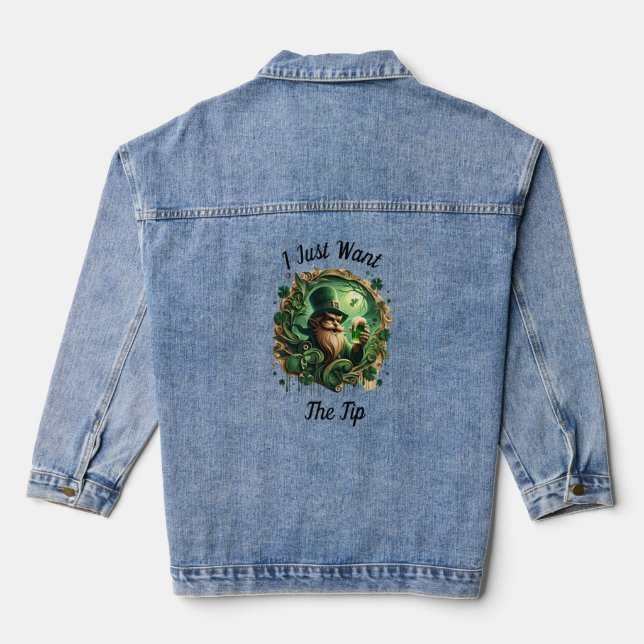 Whimsical Leprechaun Savoring a Pint Jeansjacke (Rückseite)