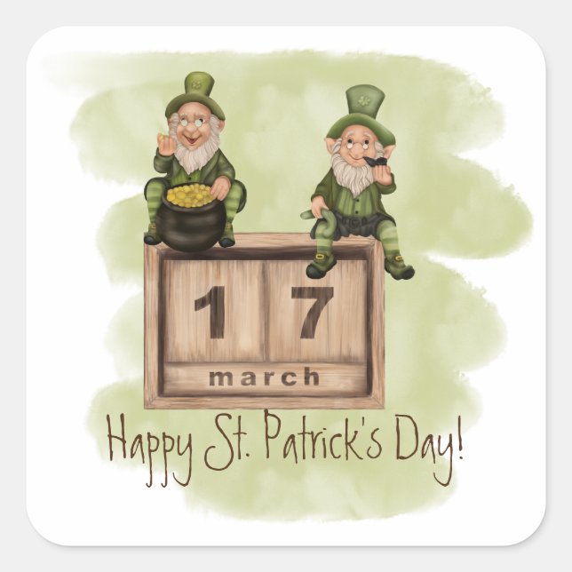 Whimsical Leprechauns St. Patrick's Day Quadratischer Aufkleber (Vorderseite)