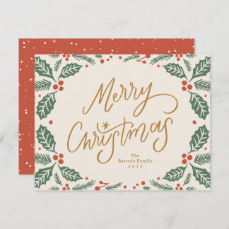 Whimsical Lettered Christmas Holly Feiertagskarte