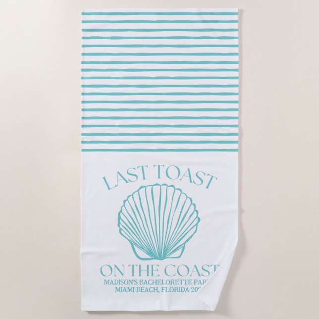 Whimsical letzten Toast an der Küste Türkis Strandtuch (Vorderseite)