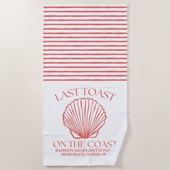 Whimsical letzten Toast auf der Küstenkoralle Strandtuch (Vorderseite)