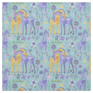 Whimsical Lila Aquamarin-Gelbe Giraffen Monogramm Stoff