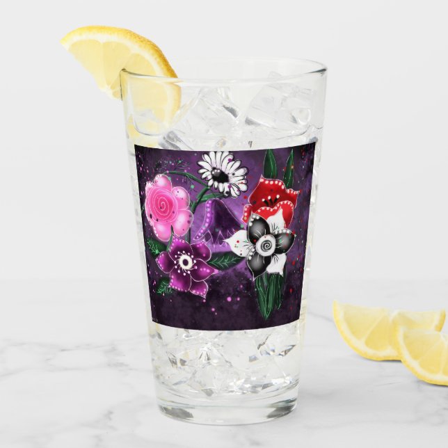 Whimsical Lila Black Pink Daisy Daffodil Glas (Vorderseite Ice)