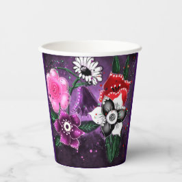 Whimsical Lila Black Pink Daisy Daffodil Pappbecher