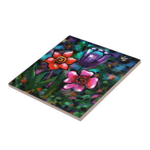 Whimsical Lila Blue Pink Blume Blume Fliese