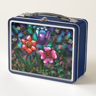 Whimsical Lila Blue Pink Blume Blume Metall Brotdose