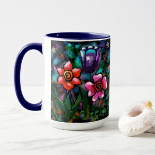 Whimsical Lila Blue Pink Blume Blume Tasse