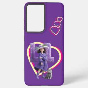 Whimsical Lila Fashion Scene mit Cat and Plush Samsung Galaxy Hülle