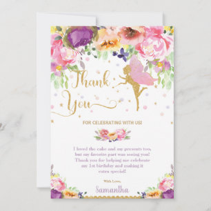 Whimsical Lila Floral Fairy Baby Dusche Geburtstag Dankeskarte