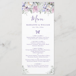 Whimsical Lila Floral Romantisches Hochzeitsessen Menükarte