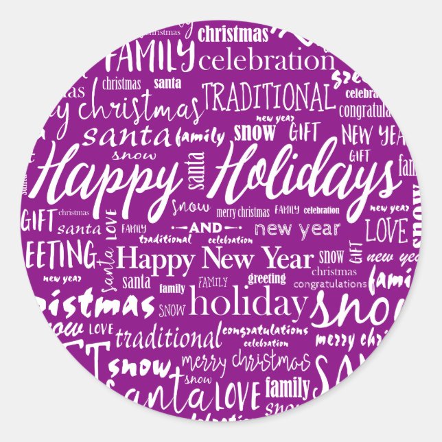 Whimsical Lila frohe Weihnachten Joyful Script Runder Aufkleber (Vorderseite)