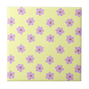 Whimsical Lila & gelb Blume Retro fröhlich Fliese