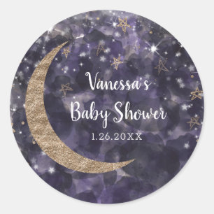 Whimsical Lila Gold Moon Stars Kinderdusche Runder Aufkleber
