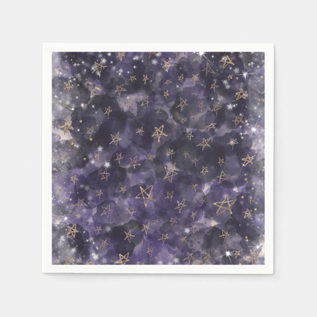 Whimsical Lila Gold Moon Stars Kinderdusche Serviette (Vorderseite)