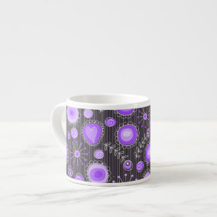 Whimsical lila graue Herzen und Blume blumenreich Espressotasse