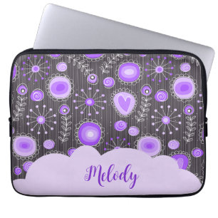 Whimsical lila graues Herz und Blume Blumenname Laptopschutzhülle