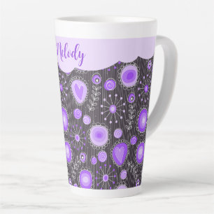 Whimsical lila graues Herz und Blume Blumenname Milchtasse