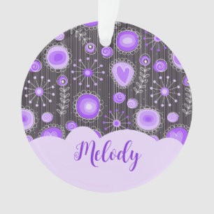 Whimsical lila graues Herz und Blume Blumenname Ornament