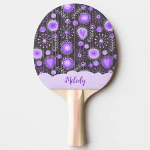 Whimsical lila graues Herz und Blume Blumenname Tischtennis Schläger