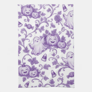 Whimsical-lila Halloween-Toile-Muster Süße Kinder Geschirrtuch
